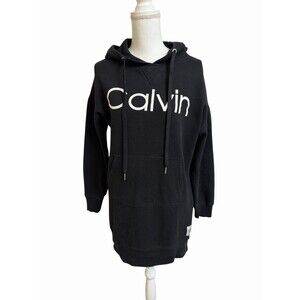 Calvin Klein Performance Womens S Black Sweatshirt Hoodie Dress Kangaroo Pocket